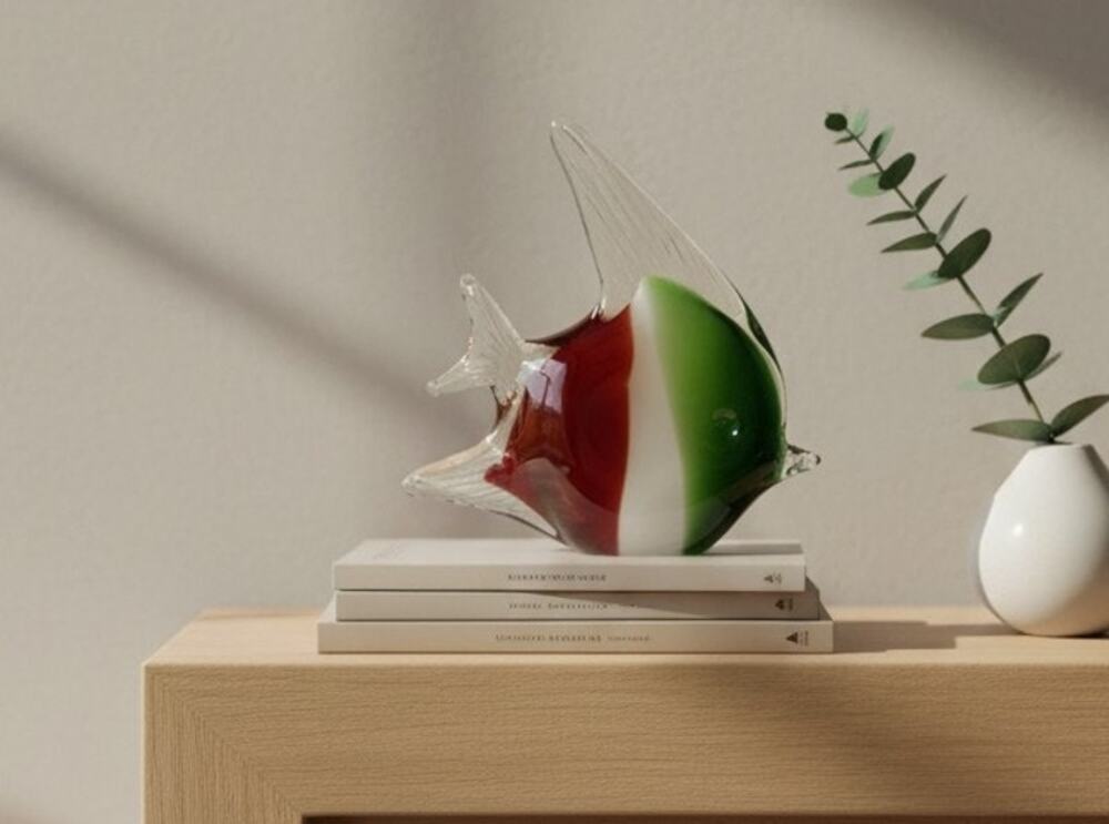 Murano Style Hand Blown Art Glass Angelfish Figurine Sculpture Home Decor 7.5